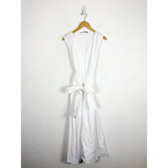 Jenni Kayne Sleeveless Kate Midi Dress Medium White Cotton Poplin Lined Belted - Picture 3 of 13